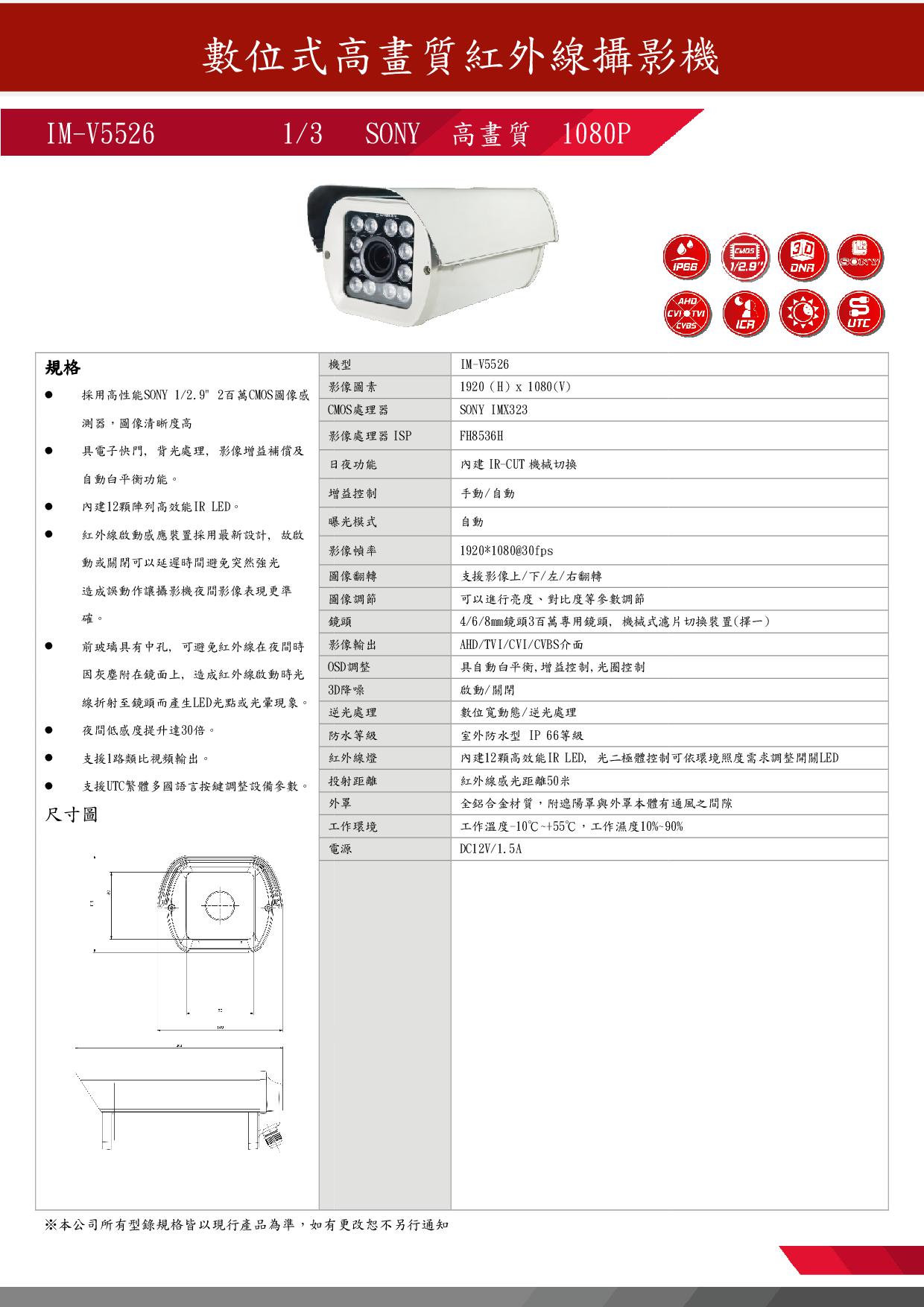 IM-V5526防護罩攝影機