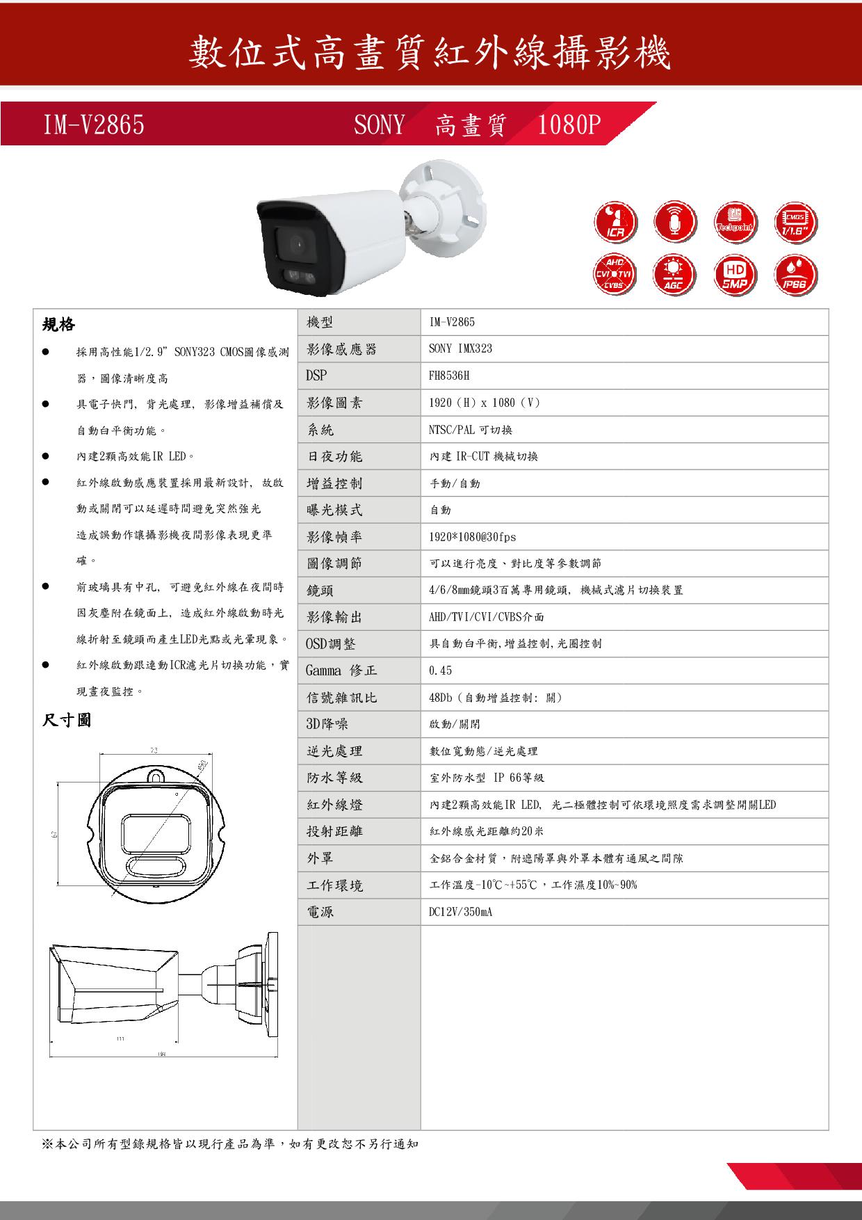 IM-V2865小型攝影機