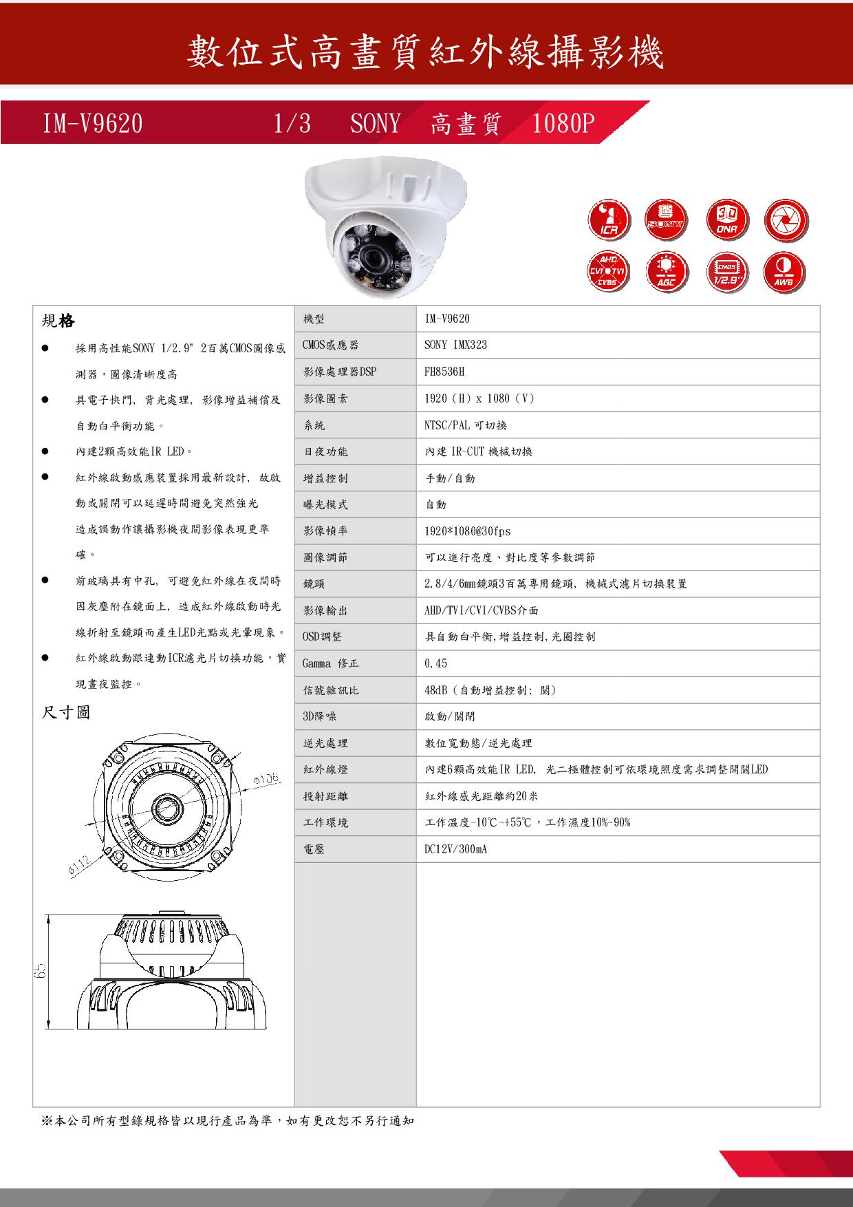 IM-V9620半球攝影機